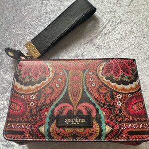 Spartina 449 Wristlet Clutch | Multicolor Paisley | Genuine Leather Trim